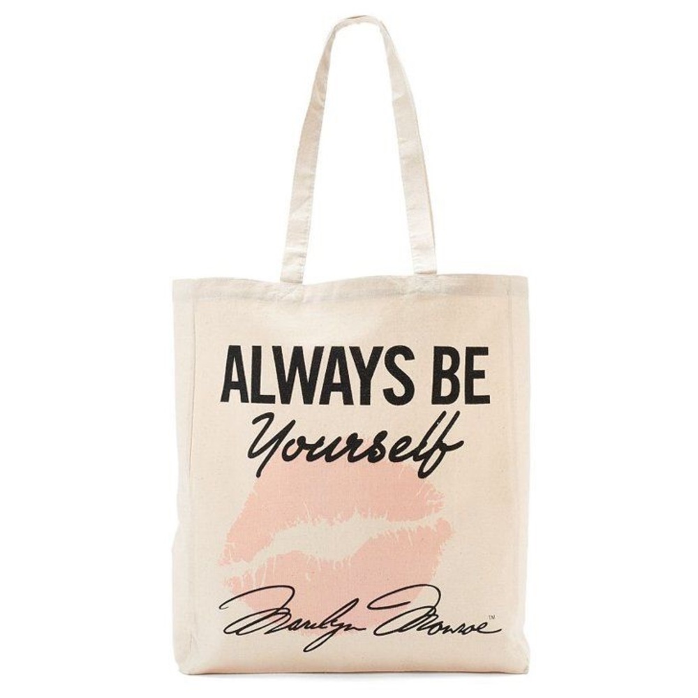 Marilyn Monroe always be yourself Kissy lips canvas tote bag purse carry on
